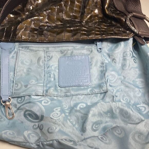 Brighton Women’s Embossed Croc Patent Shiny Leather Shoulder Bag Golden Brown - Picture 12 of 12